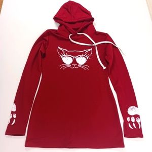 Red Cat hoodie sweater dress woman size small